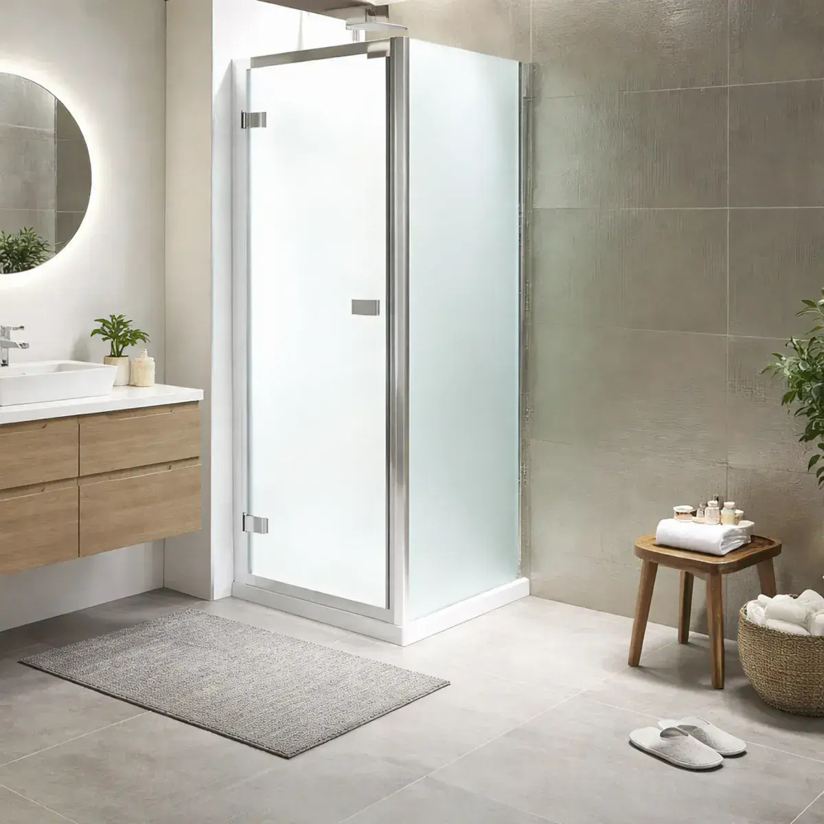 Douche à l'italienne avec paroi opaque